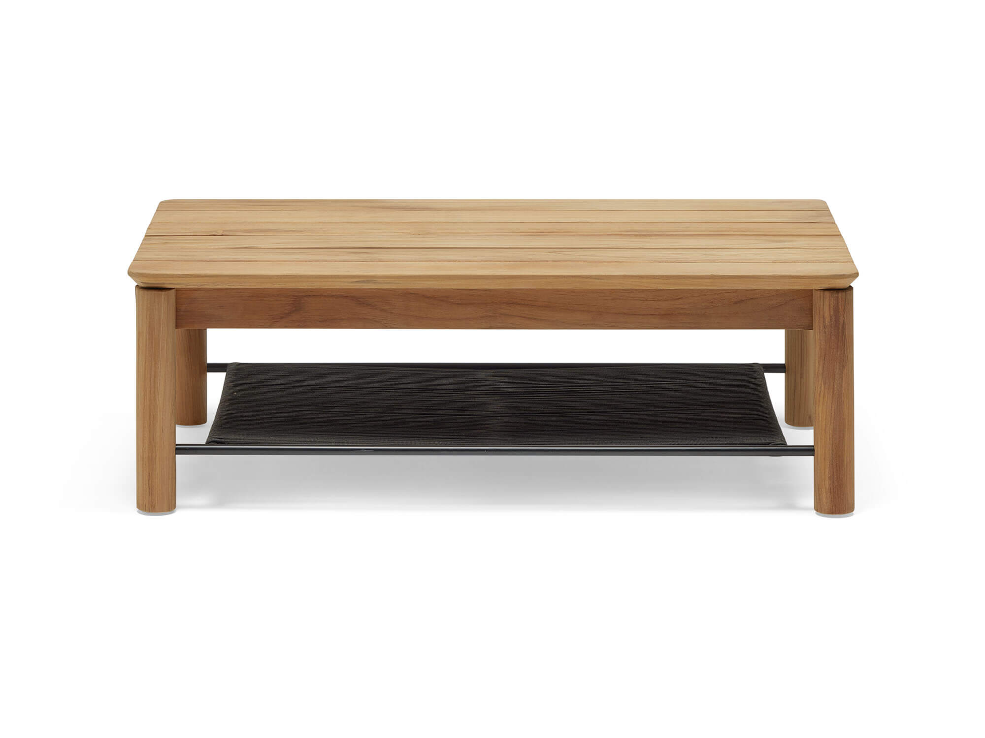 Side view of wooden outdoor coffee table